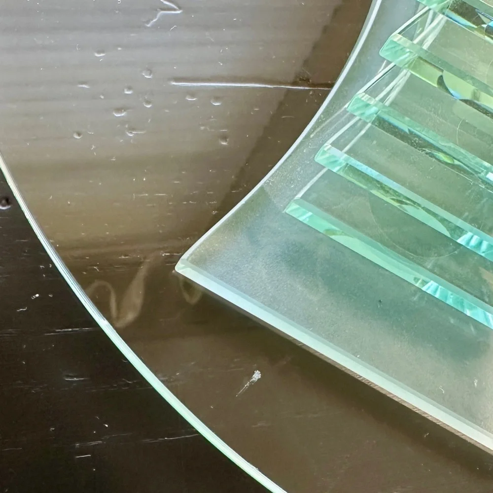 PARTYLITE, RETIRED, 3-WICK GLASS CANDLE HOLDER WITH GLASS STEP PEDESTAL.